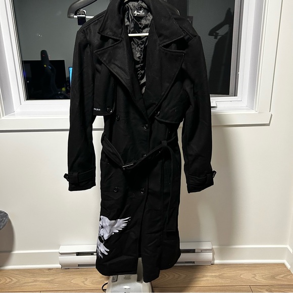 Prime Eleven Black Oversized Dove Print Trench Coat - Picture 1 of 4